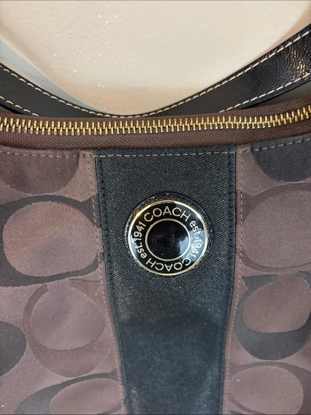 Vintage Coach Brown Signature Hobo Convertible Shoulder Bag
